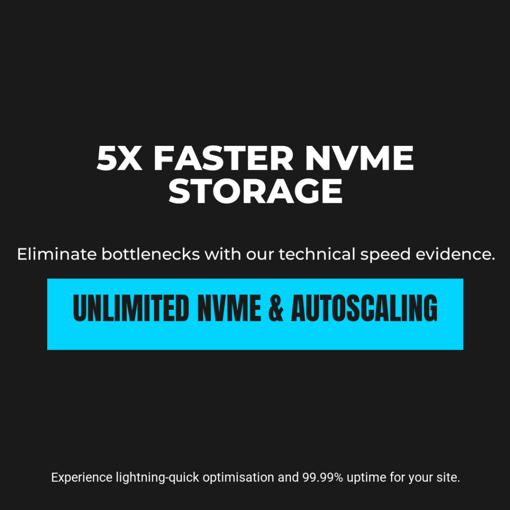 Technical evidence of 5x faster read/write speeds using Unlimited NVMe storage for WordPress.